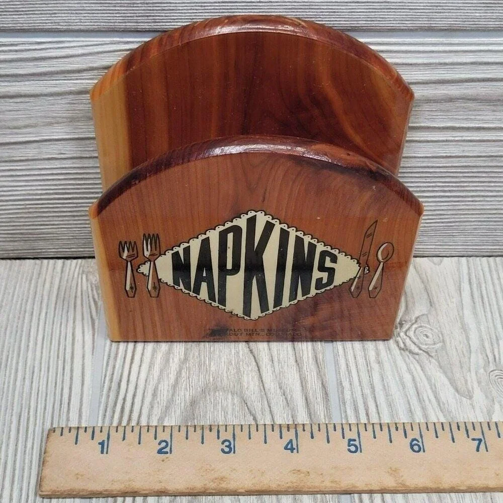 Buffalo Bills Museum Napkin Holder Cedar Wood Brown Vintage‎ Souvenir Colorado
